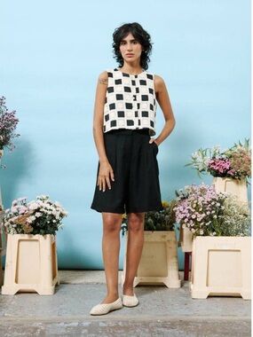 FRNCH Paris laissa sleeveless top in cream checkered crochet size Medium